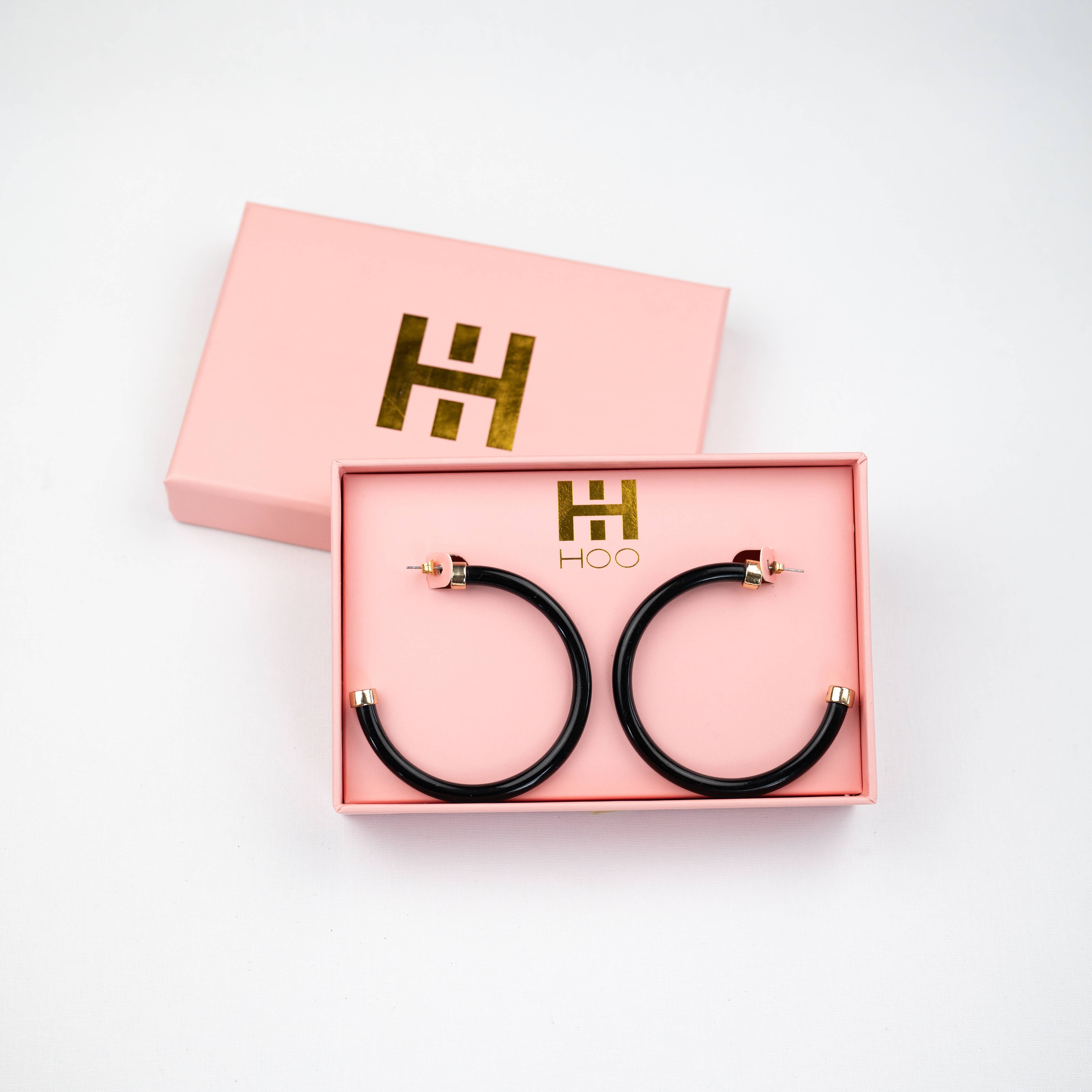 Hoo Hoops - Wholesale Hoop Earrings - Lightweight Large Hoop Earrings - Black 2