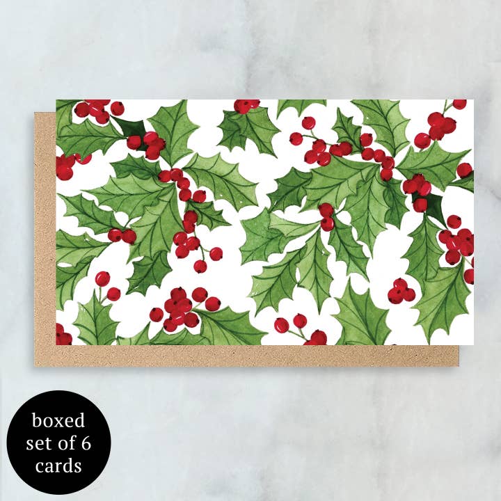 Abigail Jayne Design - Wholesale Season's Greetings Card - Holly Vines Mini Cards- Boxed Set of 6 | Blank Holiday
