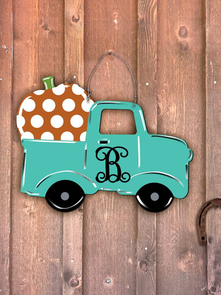 Outdoor Metal Art Pumpkin Truck for wholesale by Steel Southern Designs