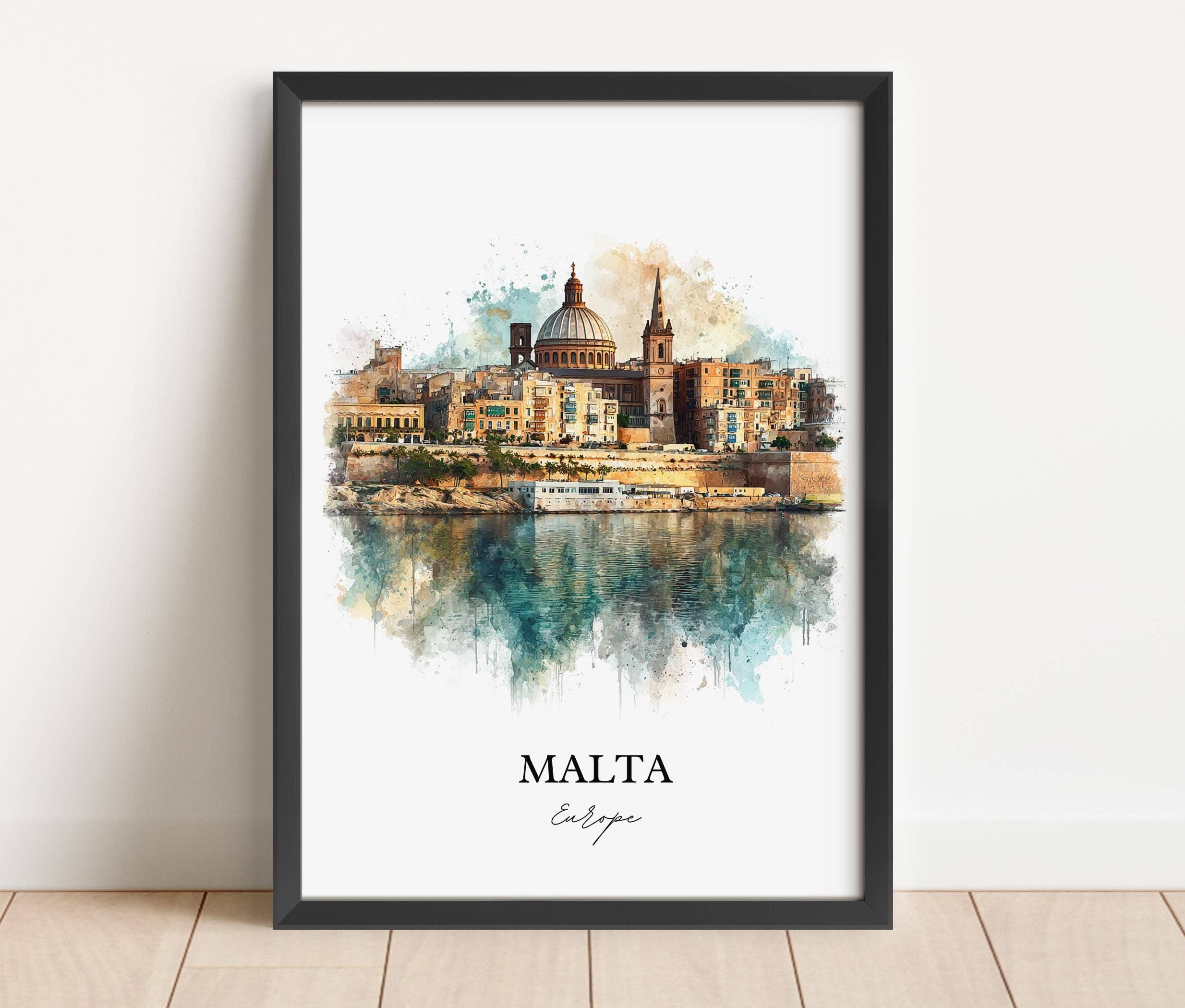 Premium Travel Art - Vente Affiche d'art - Art mural de Malte, Impression de Malte Europe, Art aquarelle de Malte, Cadeau de Malte, Impression de voyage, Affiche de voyage, Cadeau de pendaison de crémaillère5