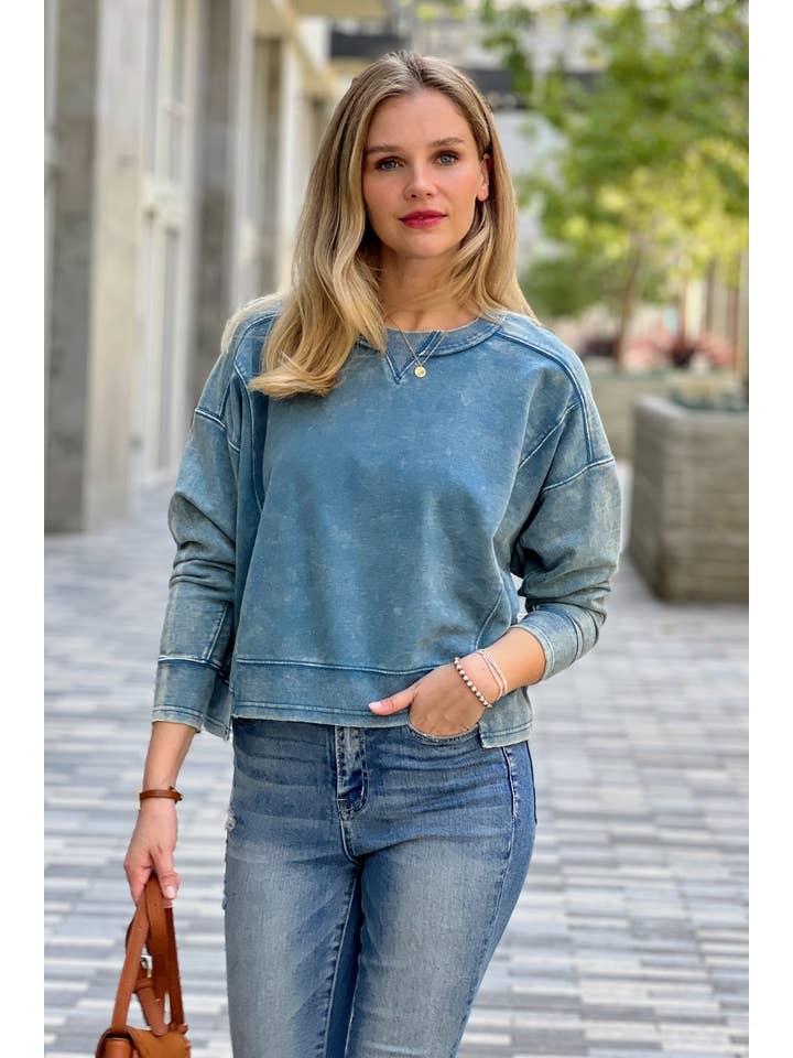 42POPS - Wholesale Sweatshirt - Women's - ' French Terry Washed Crop Pullover Collection