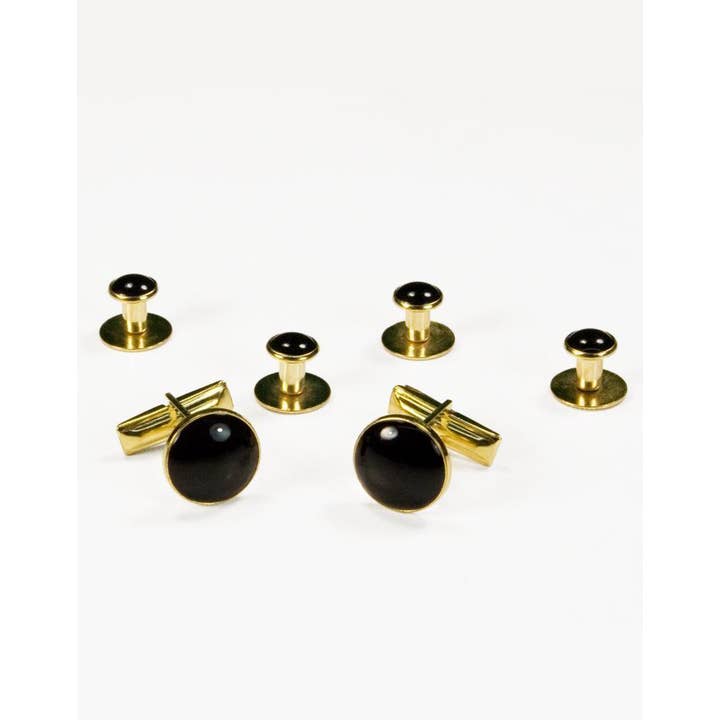 Hematite Dome with Gold Trim Studs and Cufflinks Set Hematite Dome with Gold Trim Studs and Cufflinks Set