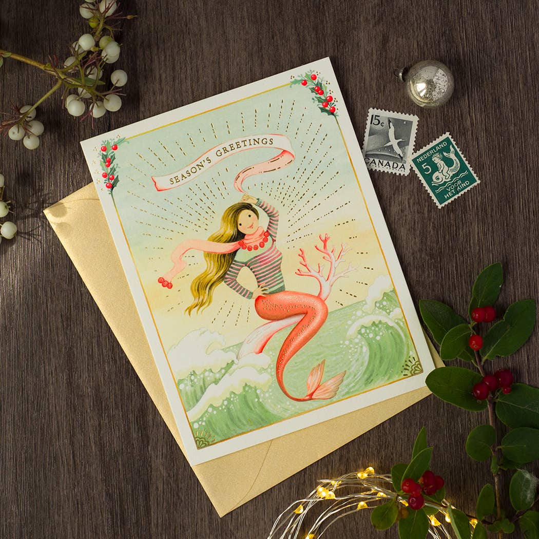 JooJoo Paper - Venta al por mayor Tarjetas de felicitación de Navidad - Tarjeta de felicitación navideña con forma de sirena3