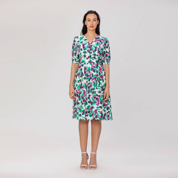 Midi-jurk met kleurrijke print en korte mouwen voor wholesale door Smart and Joy