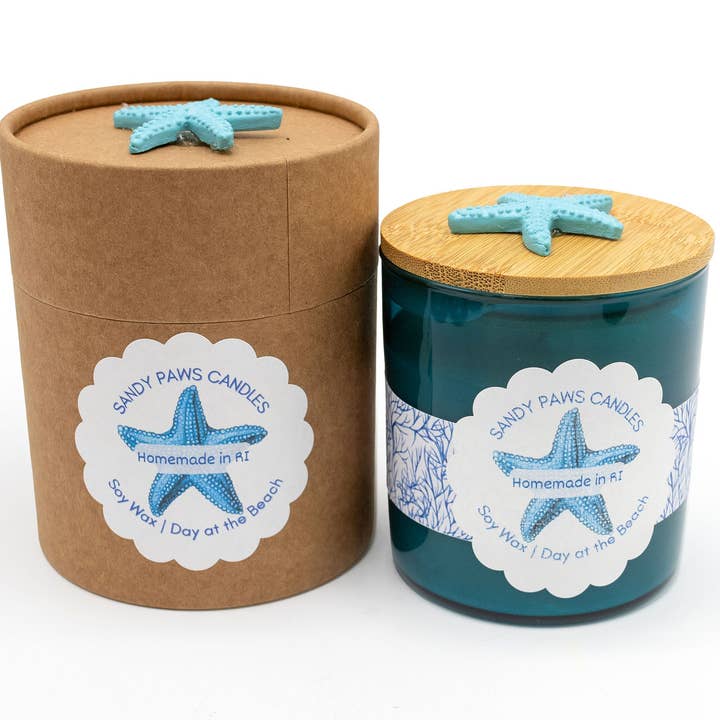 Seaside - Teal Jar in Tube Container - Day at the Beach for wholesale by Sandy Paws Candles