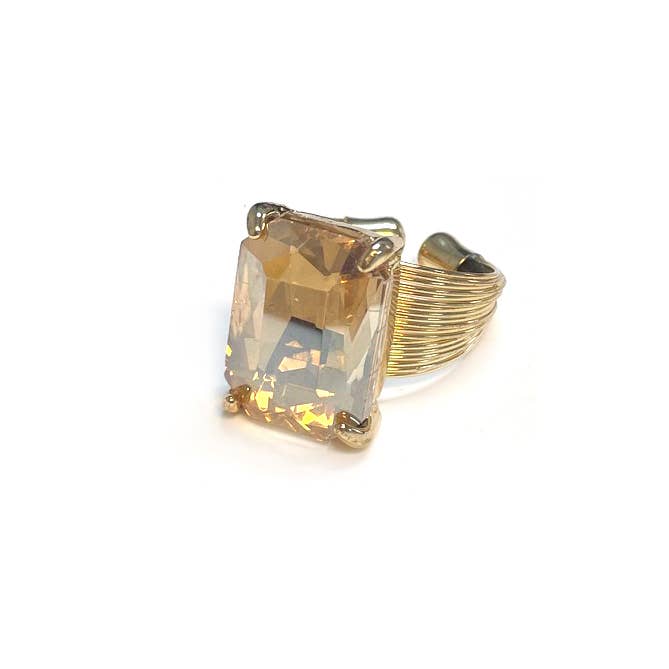 StarryNYC - Wholesale Cocktail/Statement Ring - Square Glass Cushion Cut Cocktail Adjustable Wire Ring15