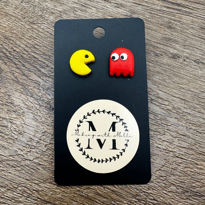 Pac Man Polymer Clay Earring Set for wholesale by Making with Molli