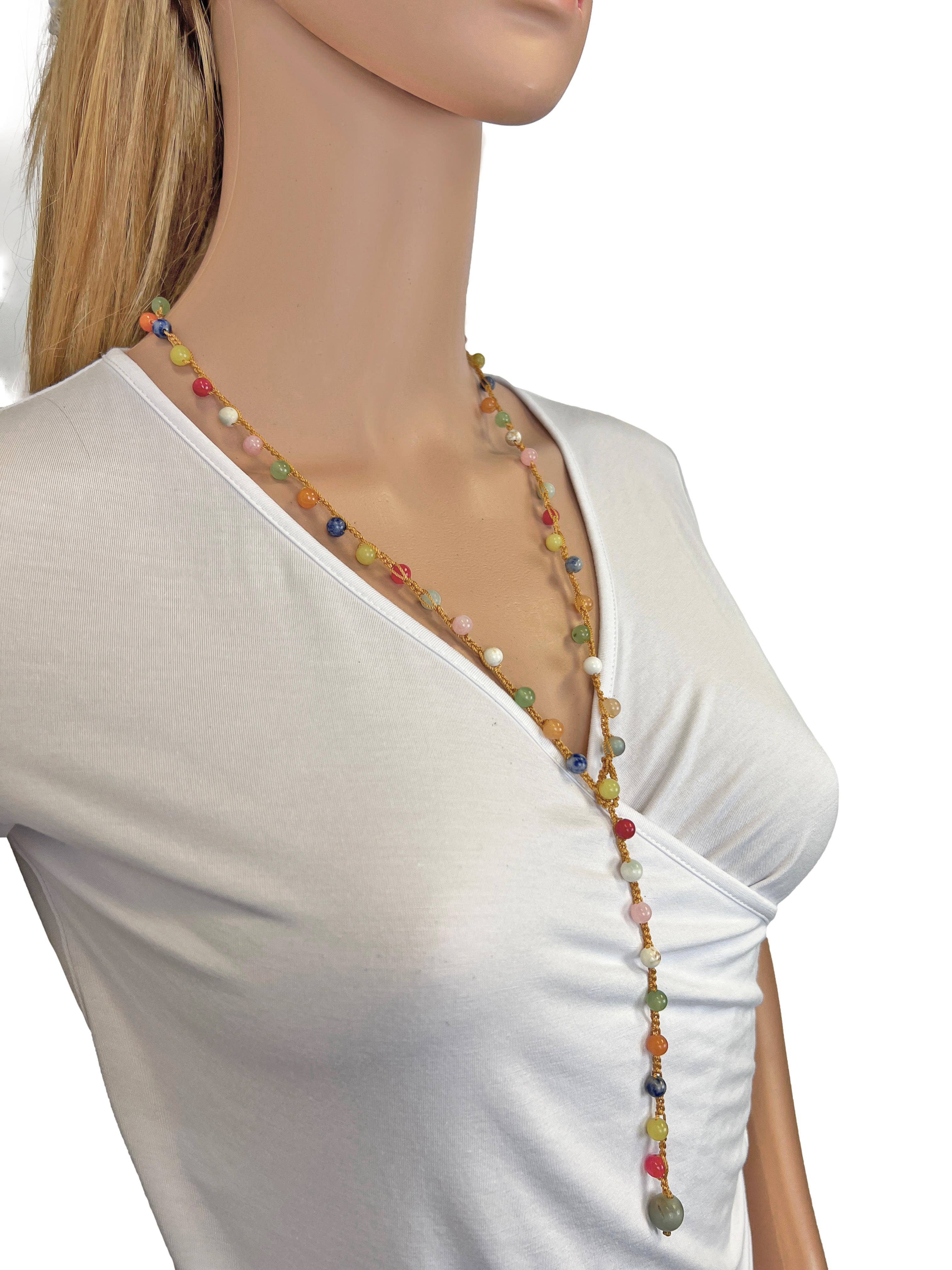 IST Jewelry - Wholesale Beaded/Pearl Necklace - Multi-Gem Stone Round Bead Crochet Long Layering Necklace2