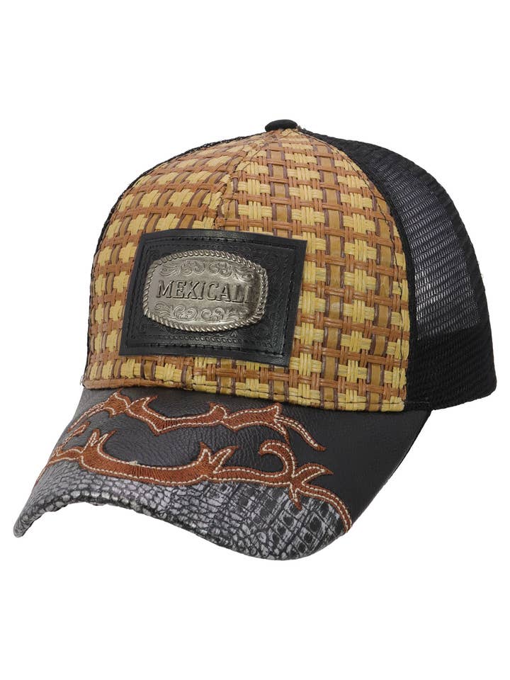 Mexicali Vegan Leather Straw Mesh Charro Cap for wholesale by Cap Zone
