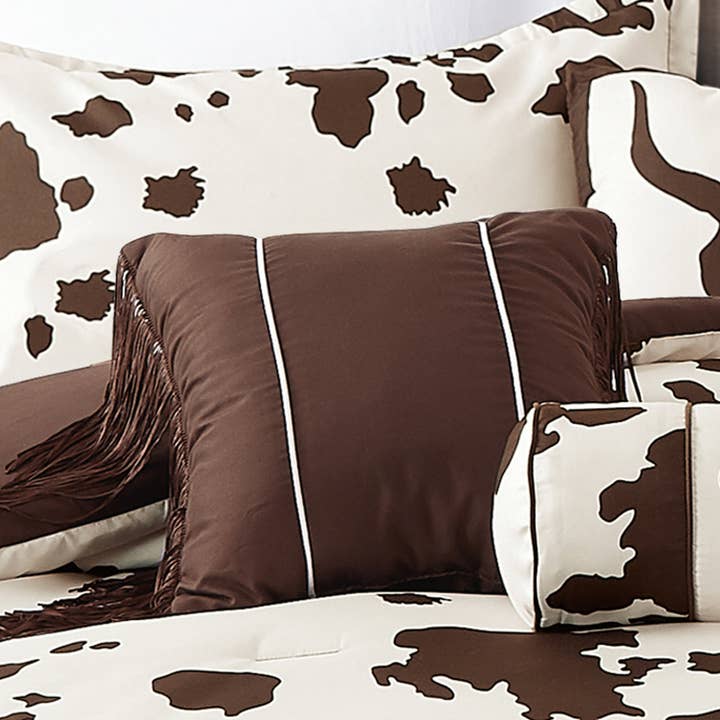 Linen Mart - Wholesale Bedding Set - Rustic Cowhide Brown Cow Skull Comforter Set - 6 Piece Set