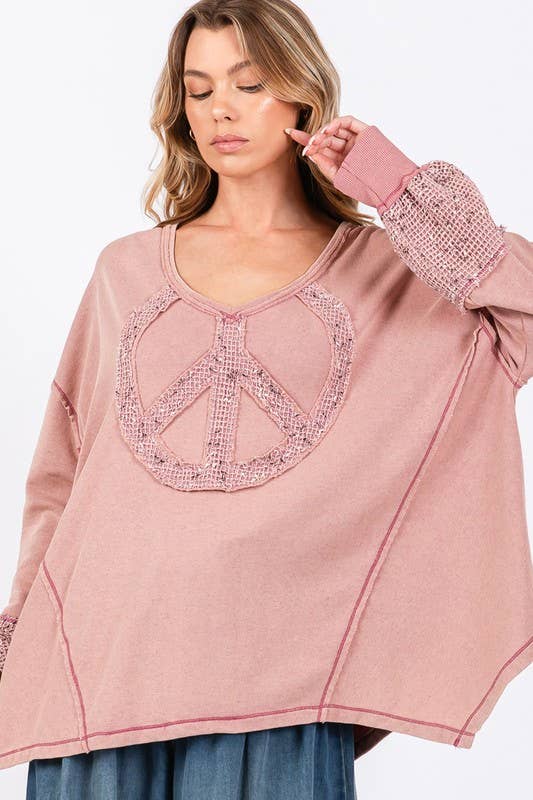 Vanilla Monkey - Wholesale Tunic - Women's - Peace Sign Mineral Wash Terry Shirt1