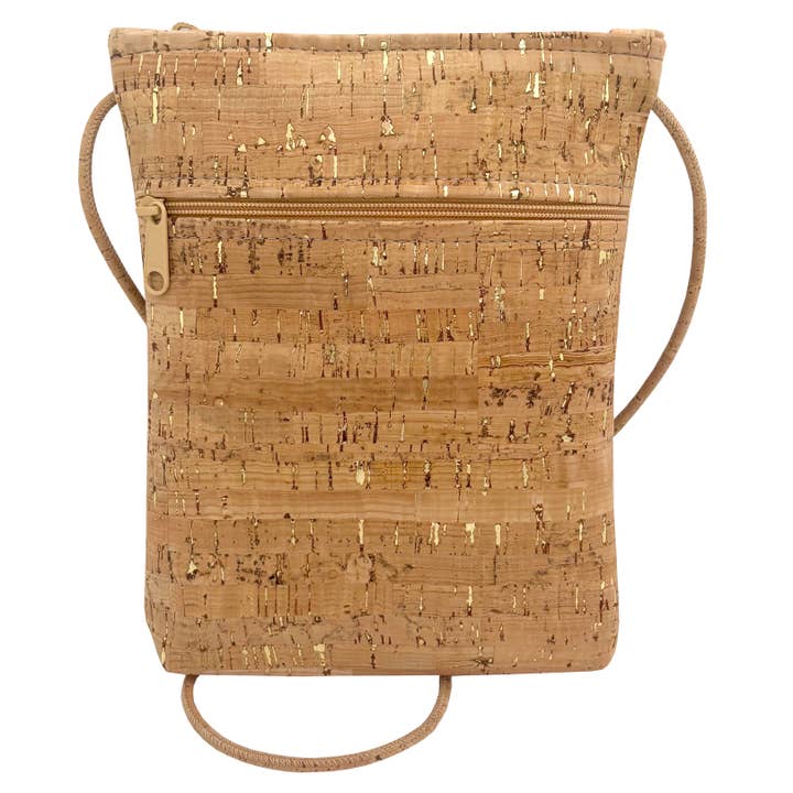 Cork Vertical Zip Top Cross Body w/ Zip Pocket| Gold Flecked for wholesale by Natalie Therese