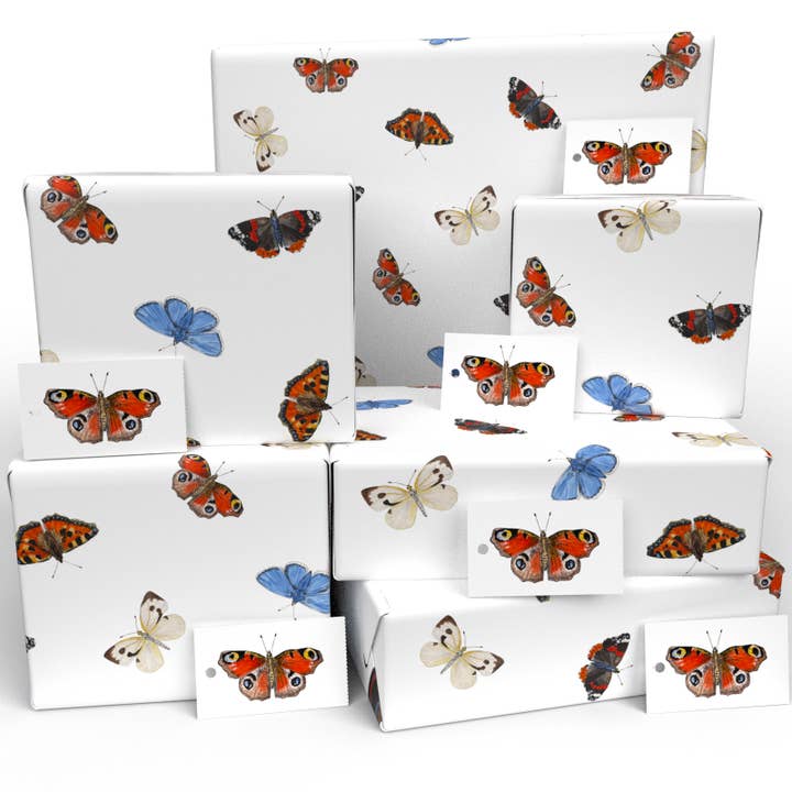 Re-wrapped – wholesale Omslagspapper – Engelska fjärilar presentpapper • Miljövänligt • Tillverkat i Storbritannien