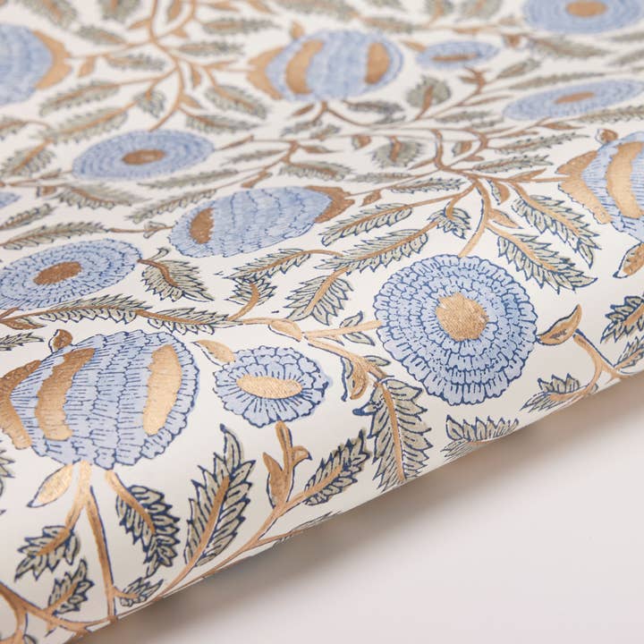 Notes & Queries, Inc. - Wholesale Flat Wrap - SINGLE SHEET PAPER GIFTWRAP HANDMADE MARI BLUE PAPER