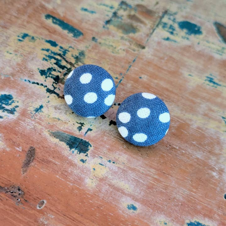 Duck Egg Blue & Organic Polka Dot" Button stud earrings for wholesale by Samantha's Studio