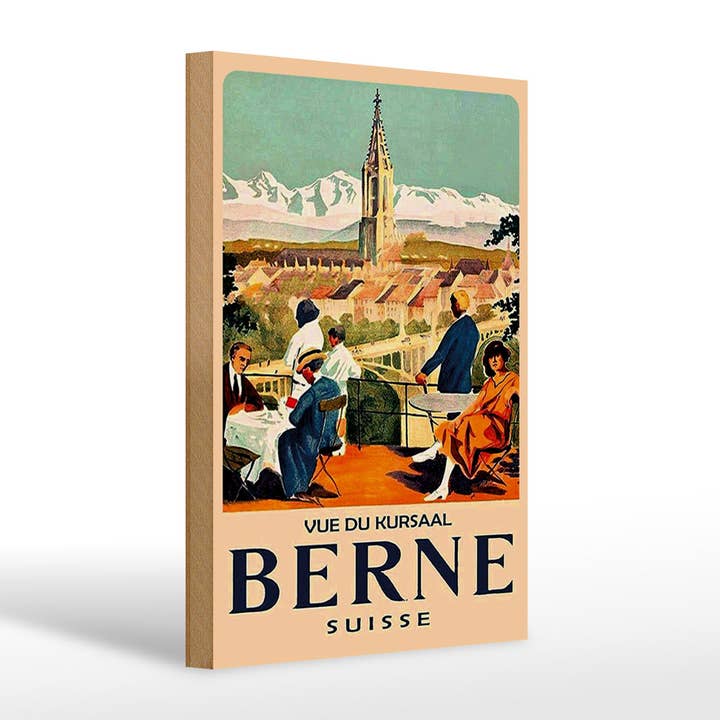 Wooden Sign Travel 20x30 cm Switzerland View of the Kursaal Bern Decor for wholesale by Femer