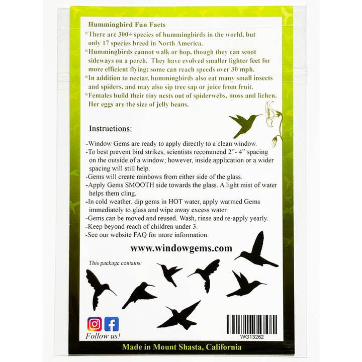Window Gems - Wholesale Suncatcher - Hummingbird Window Clings, Prismatic Decals Bird Protection4
