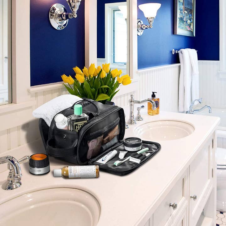 RockCow Leather Studio - Wholesale Toiletry Bag - Men's - Groomsmen Gift, Waterproof PU Leather Toiletry Bag, Vegan Leather Dopp Kit, Water-Resistant Bathroom Toiletries Organizer, Christmas Gift18