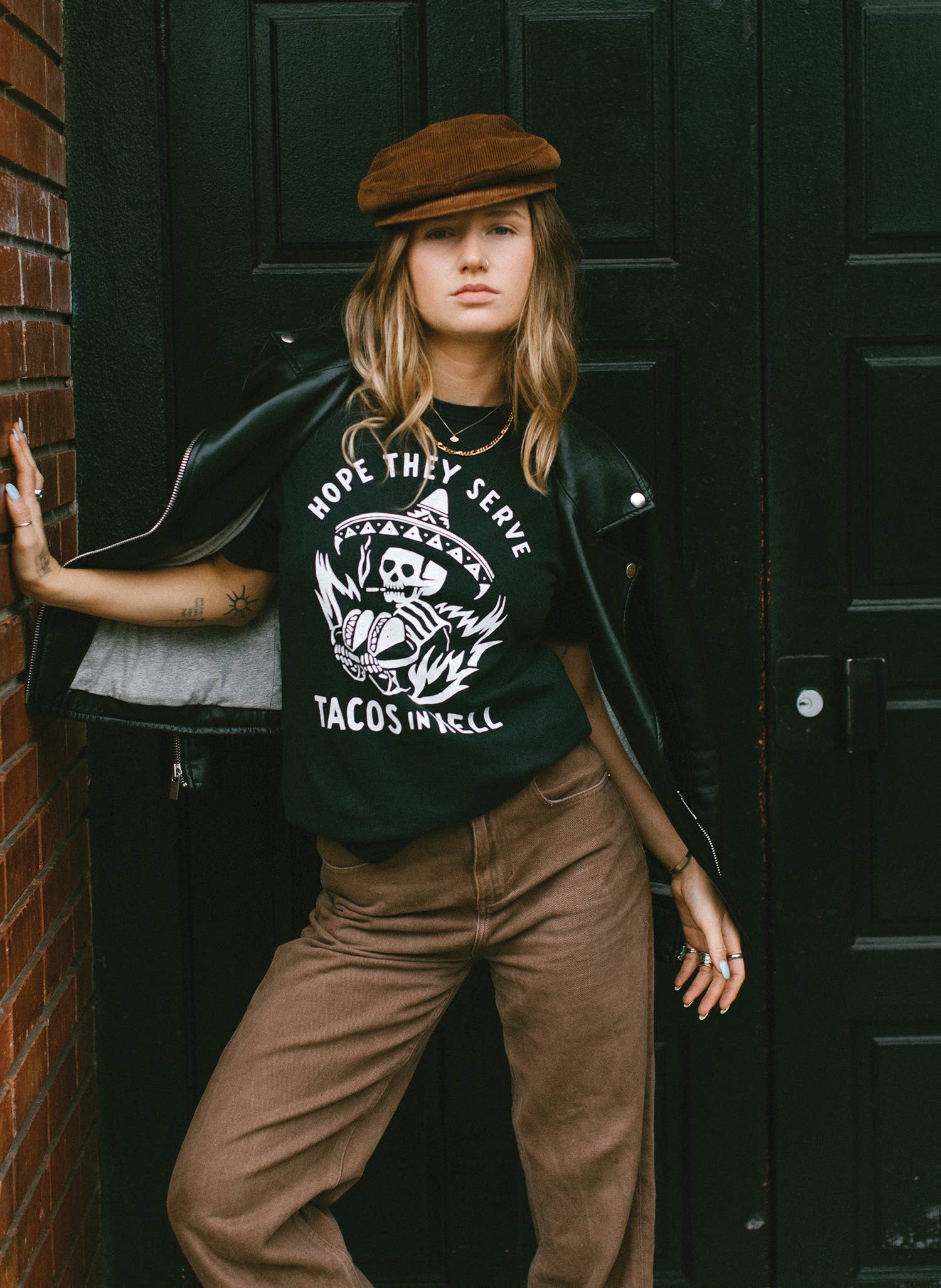 Pyknic – T-shirt estampada - Mulher por atacado – Espero que sirvam tacos na Hell Vintage Western Tee Adultos8