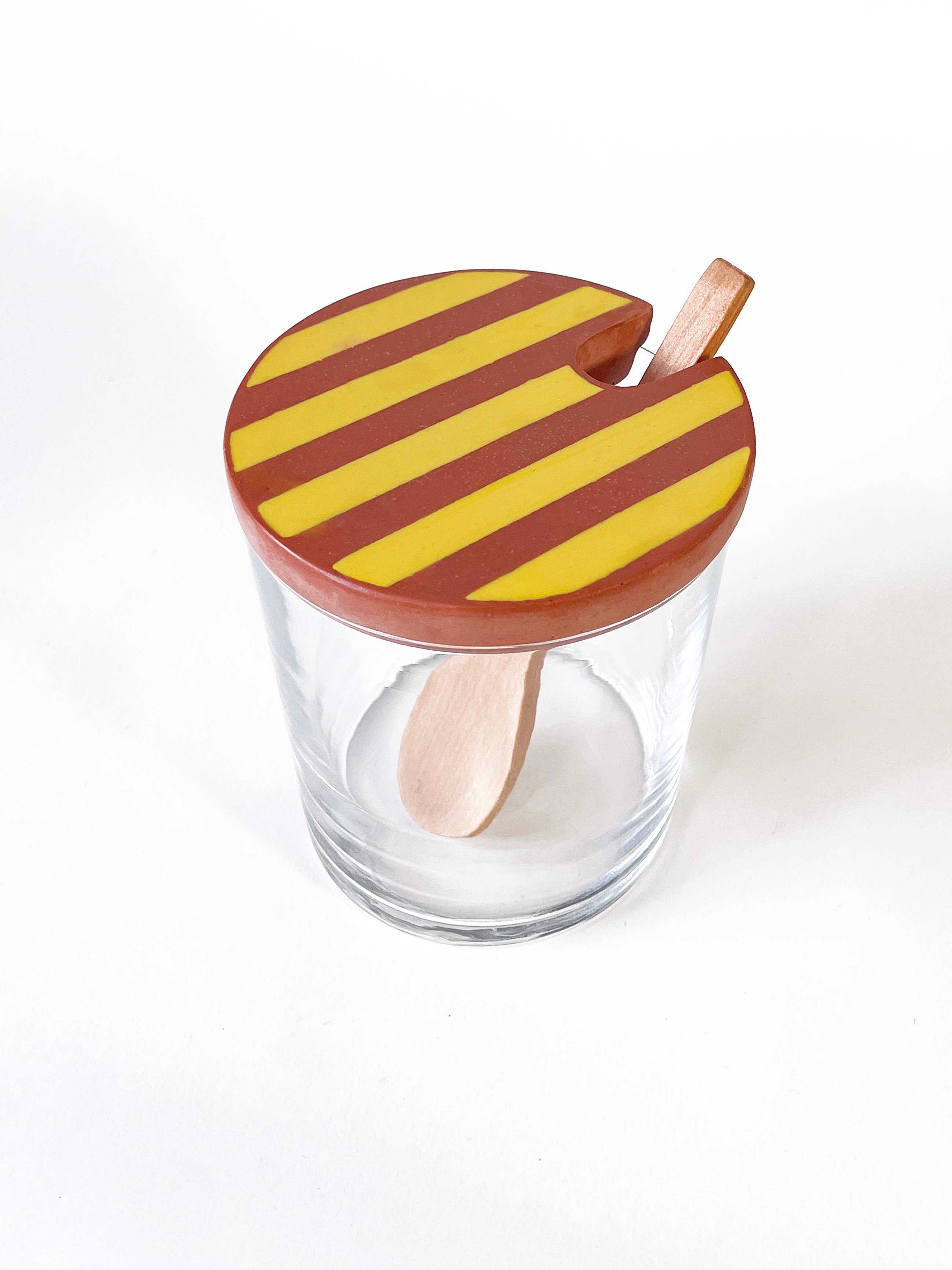 Casa Mescla - Wholesale Jar - Glass Sugar Pot with Stripe Lid & Wooden Spoon4