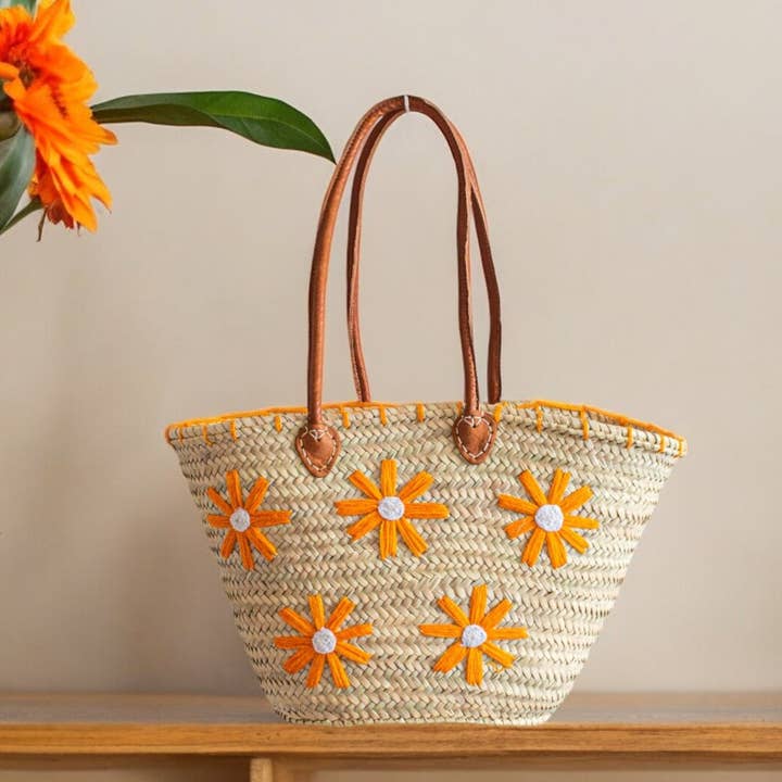 DarKech - Wholesale Beach Bag - French Market Basket with Leather | Beach Bag, Shopping Tote