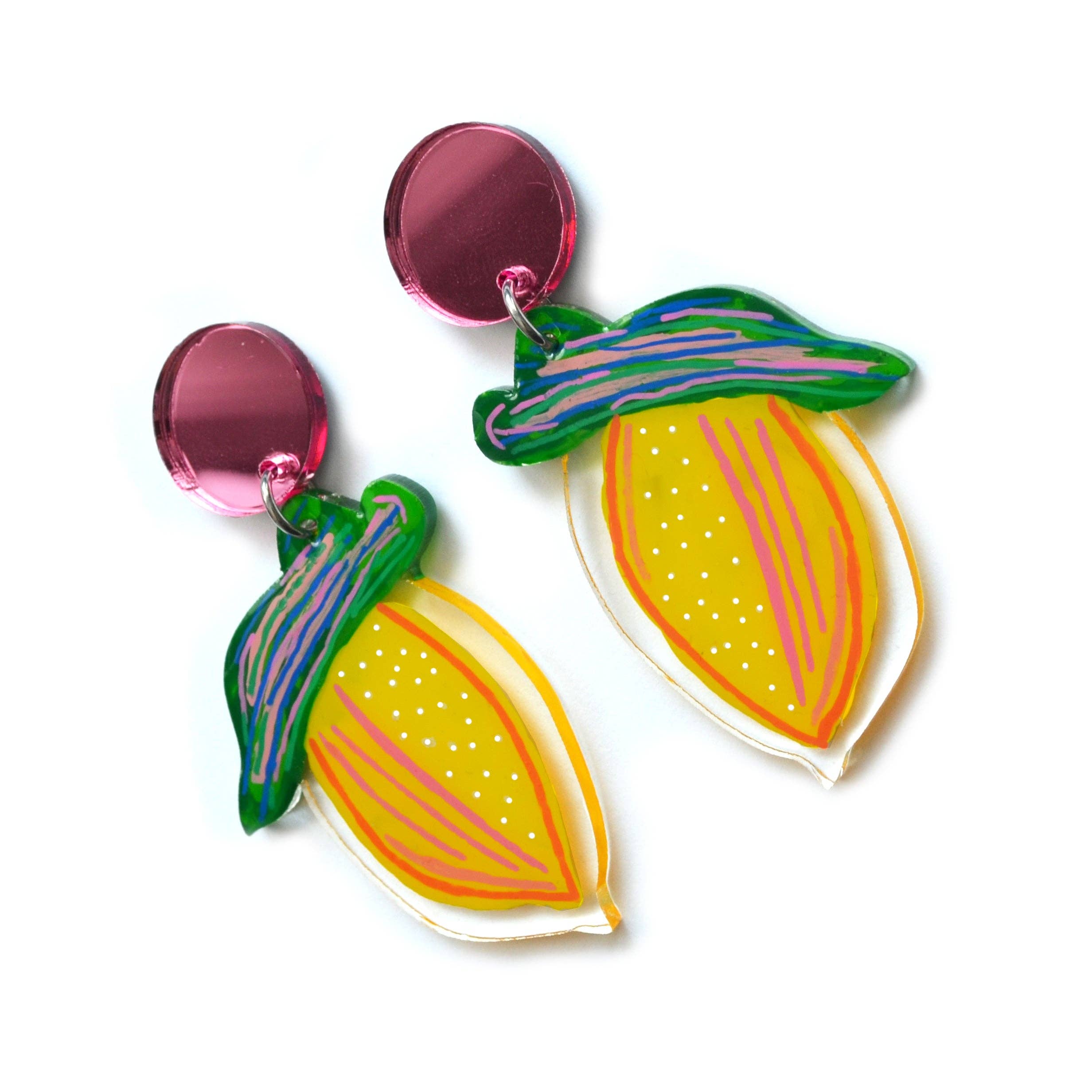 Yellow lemon ceramic earrings Tropical fruit food jewelry Kids gift Eco friendly 