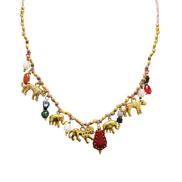 AMORINO SRL - Wholesale Pendant/Charm Necklace - FABRIC THREAD NECKLACE WITH ANIMAL CHARMS - YNK241504B8275