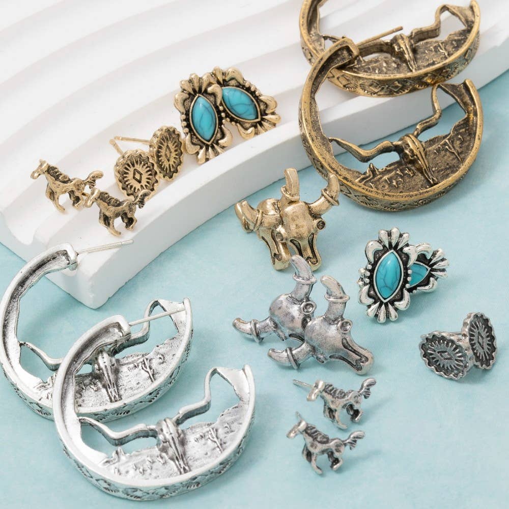 Fame Accessories - Wholesale Dangle Earrings - Assorted Western Five Pair Earrings Set0