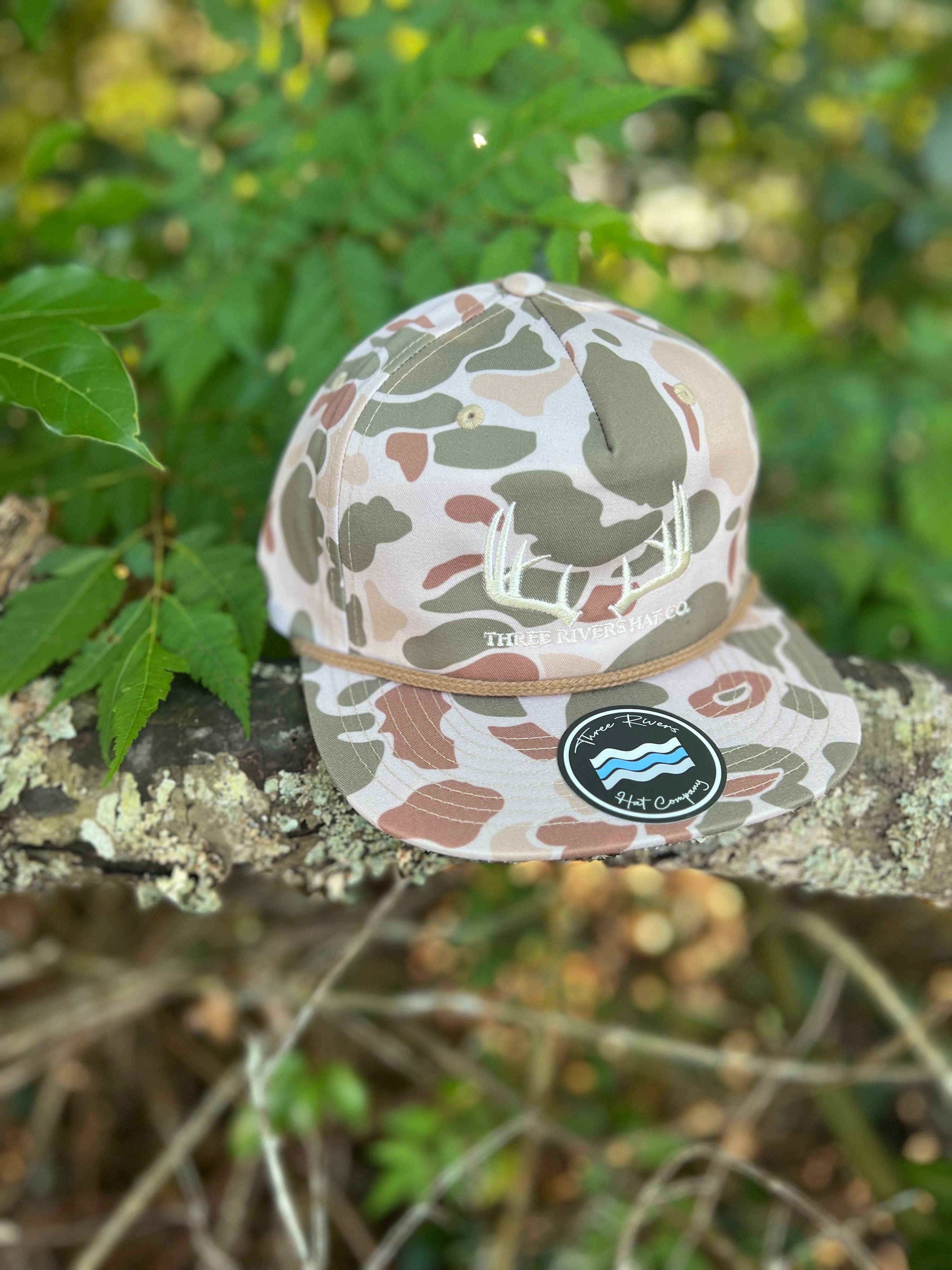 Three Rivers Hat Co. - Wholesale Flat Brim Cap - Unisex - Classic Whitetail Rack - Rope Snapback - Richardson 256p8