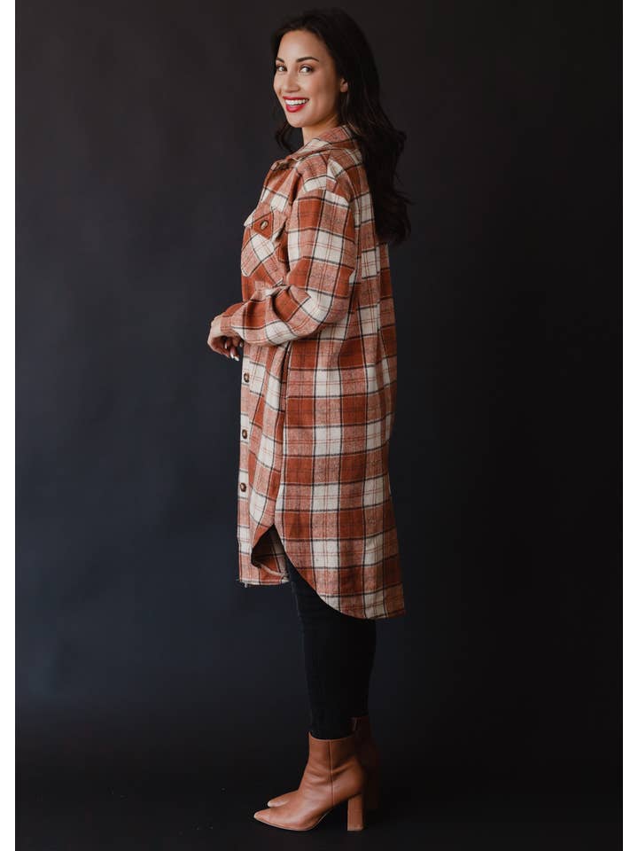 Panache Apparel Co. - Wholesale Shirt - Women's - Rust, Cream & Brown Plaid Long Flannel