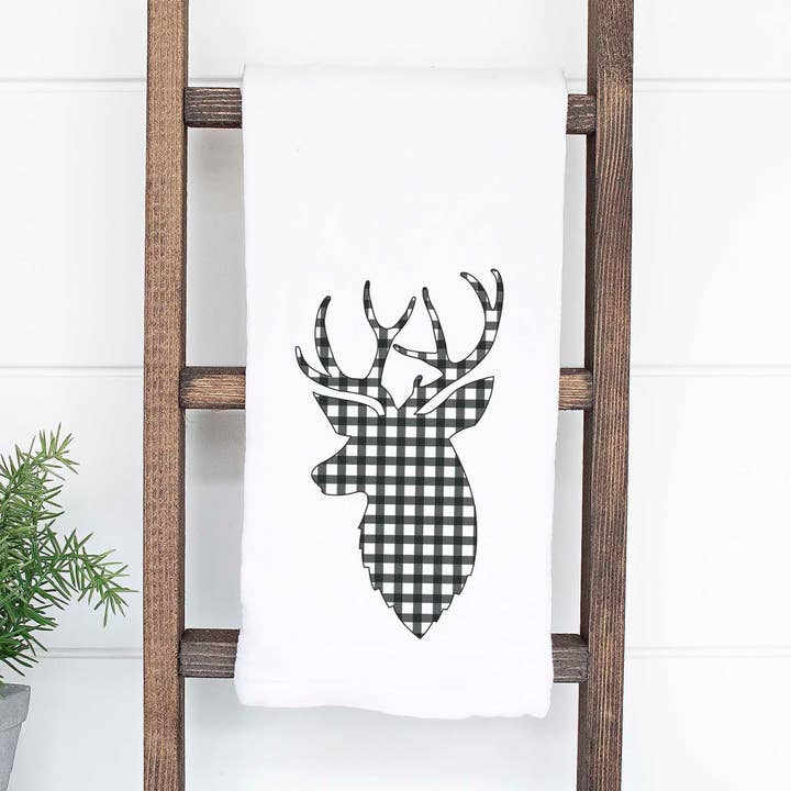 Strofinaccio natalizio da cucina vintage con cervo scozzese per la vendita all'ingrosso da parte di Rising Tide Vintage