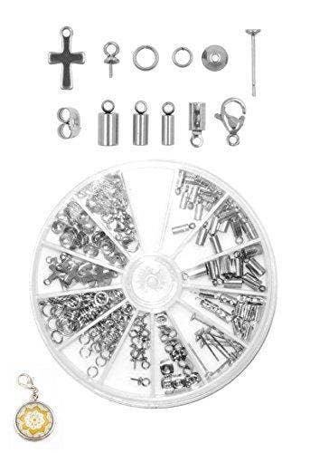Mandala Crafts – Großhandel Bastelzubehör – Mandala Crafts Kumihimo-Kordel-Endkappe aus Edelstahl, Verschluss, Bandklemme, Bail Schmuck Finding Supplies Starter-Set (Endkappen, Kautionsklammern, Ohrringpfosten, Charms, Perlenkappen)7