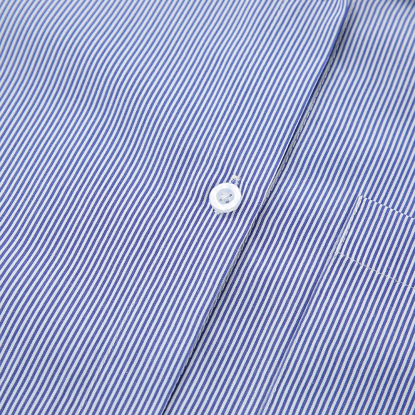 Bleu Chemise courte rayée à manches longues pour femmes SKT270 en vente sur Faire13