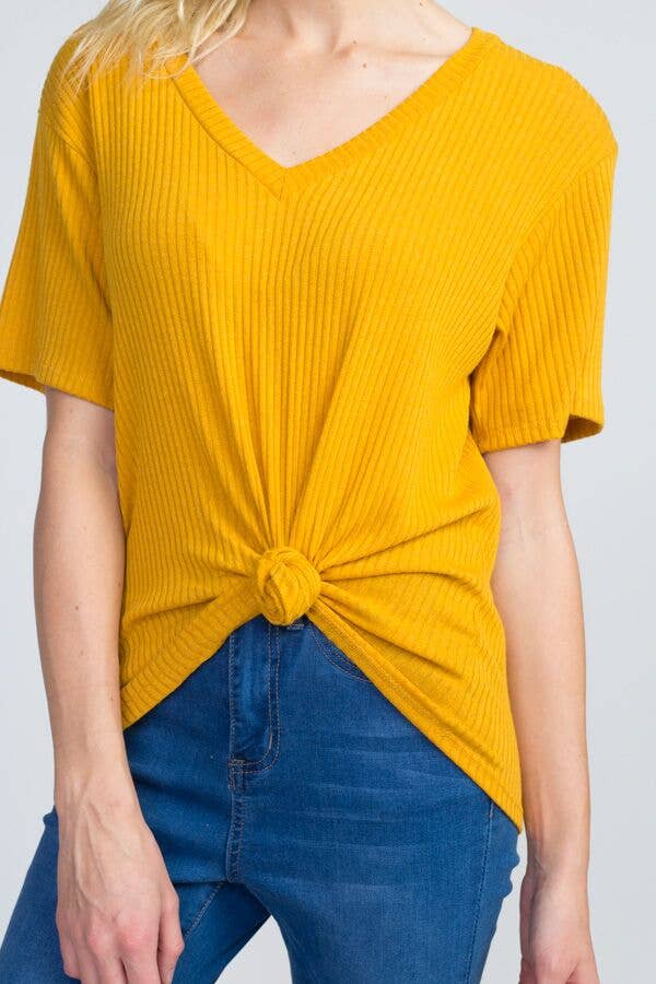 miroh - Wholesale Knit Top - Women's - Ribbed Basic V Neck Top With Knot Detailing4