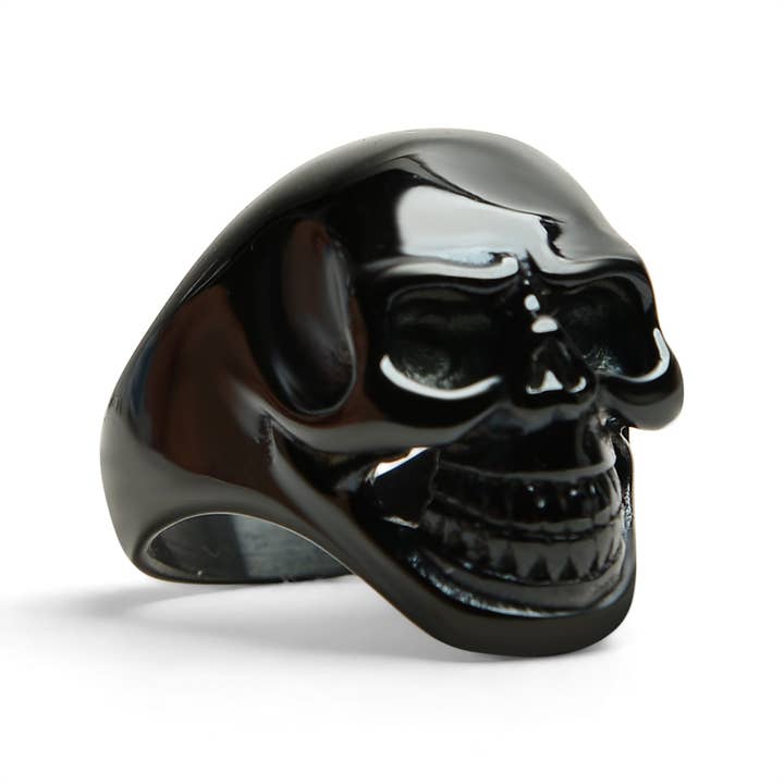 WJW - Wholesale Cocktail/Statement Ring - Black Grinning Skull Stainless Steel Ring3