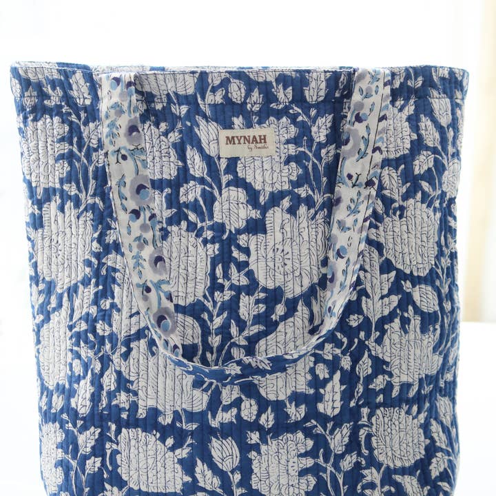 MYNAHbySmitha - Wholesale Tote Bag - Women's - Porcelain floral print reversible tote bag-Small laptop bag3