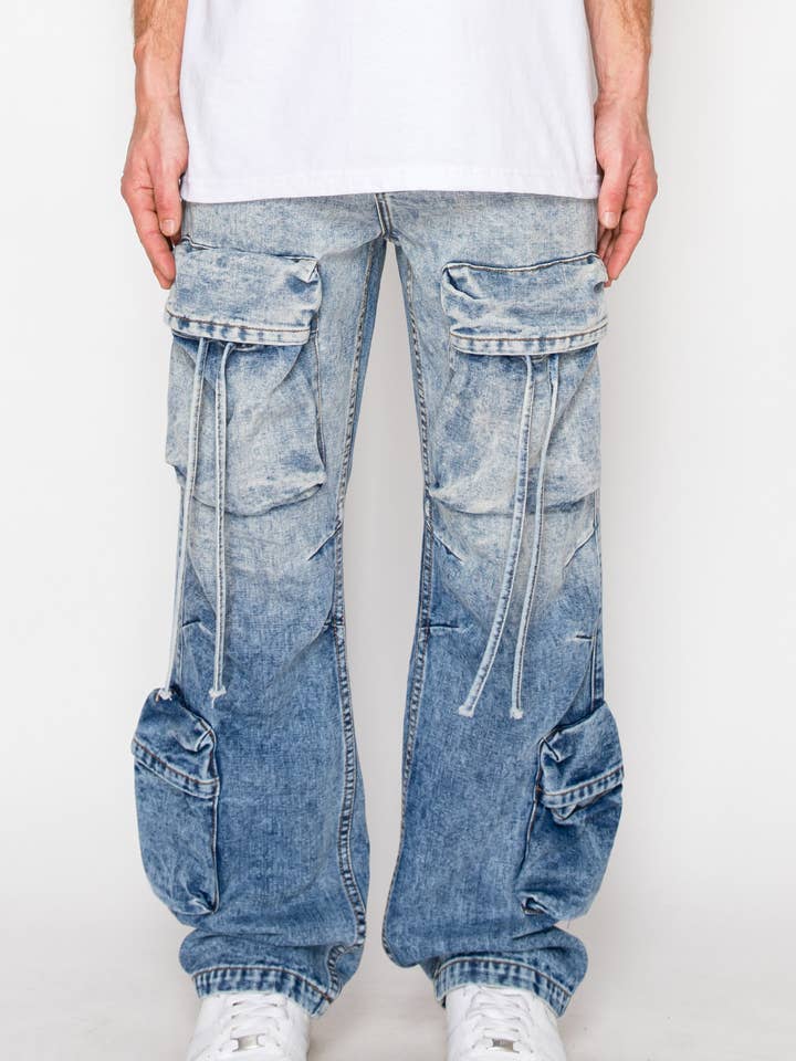 DL1533 Baggy Fit Faded Wash Cargo Jeans for wholesale by Victorious