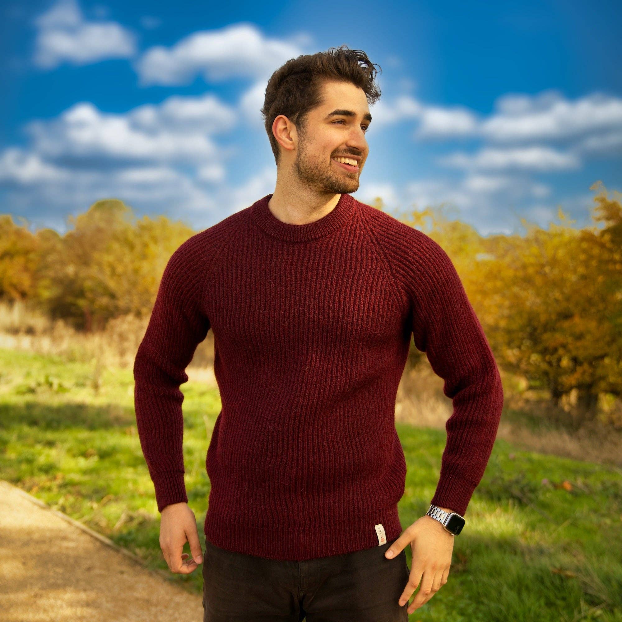 Mars Knitwear – wholesale Knitted jumper – Men′s – British Wool Seamless - Hawking - Burgundy6