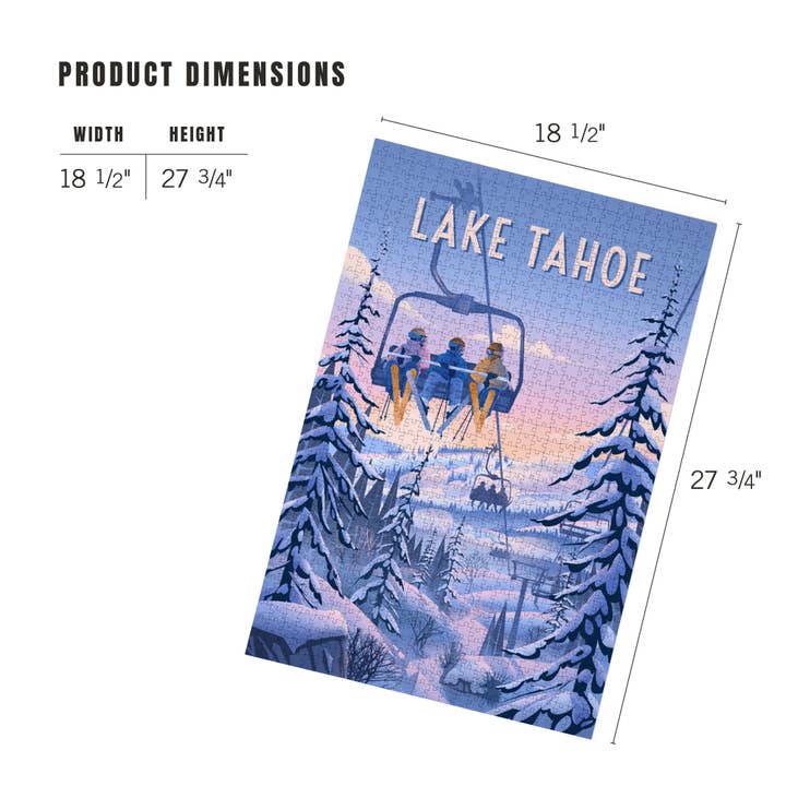 Lantern Press - Wholesale Puzzle - Adult - 1000 PIECE PUZZLE Lake Tahoe, Chill on the Uphill Ski Lift4