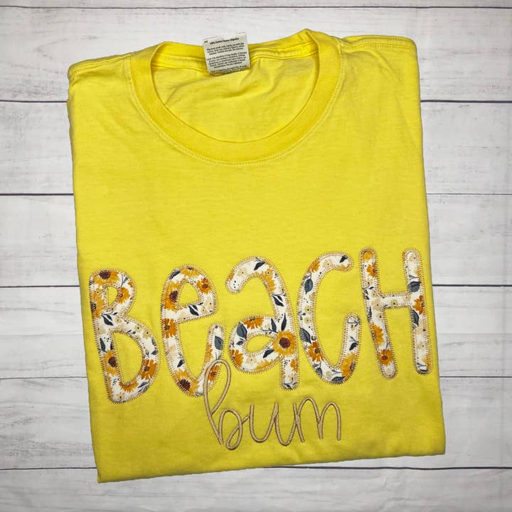 Beach Bum Embroidered Applique Short Sleeve TShirt for wholesale by Handmade Pieces Company LLC