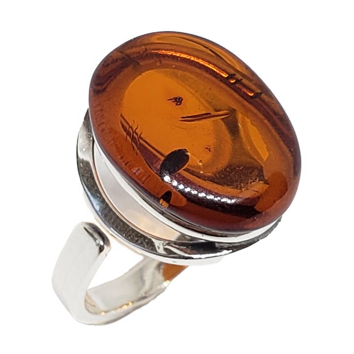 Cognac Amber Sterling zilveren verstelbare ring voor wholesale door Amberman