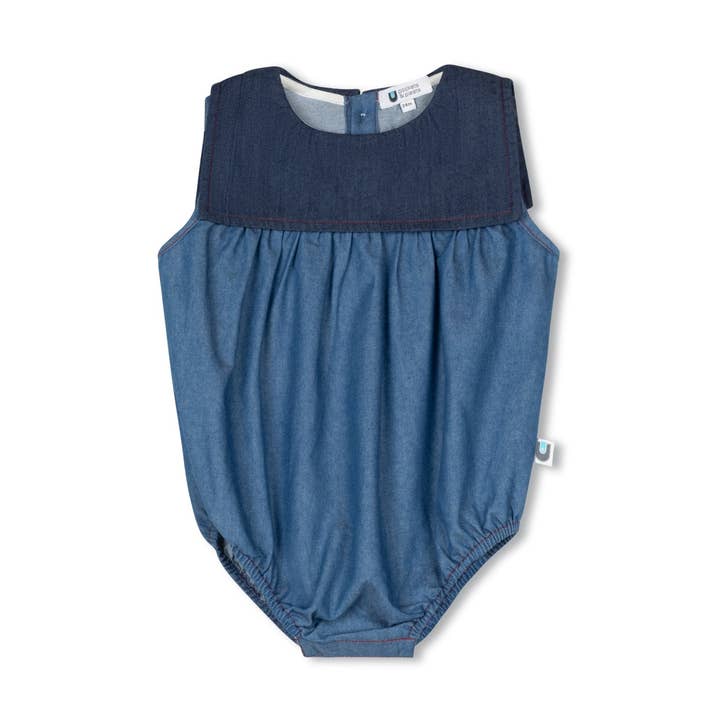 Drop Waisted Romper - 2 Tone Chambray for wholesale by Pockets & Pleats