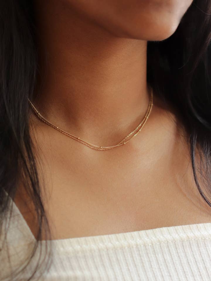 Satellite Layered Necklace - Double Chain (Champagne Gold) for wholesale by CURIOUS CREATURES