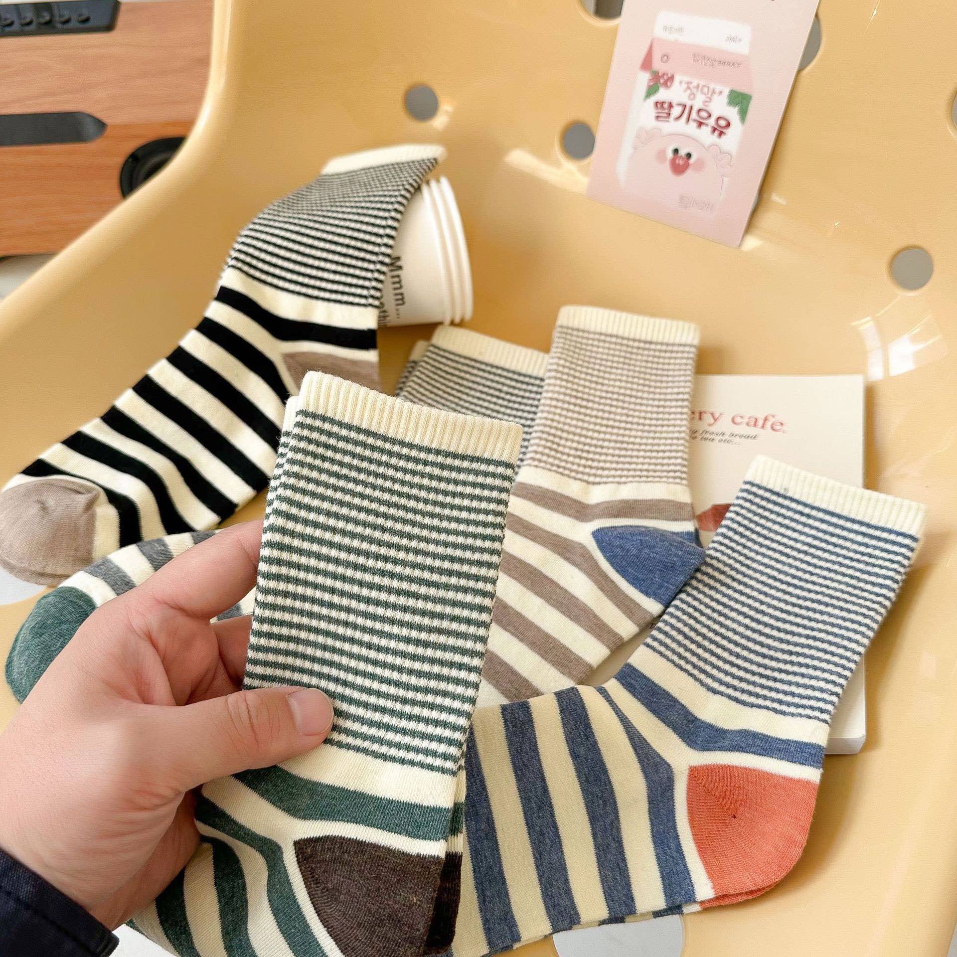 ACCITY - Wholesale Socks - Women's - Stripe Pattern Cotton Crew Socks for Womens_CWMS09036