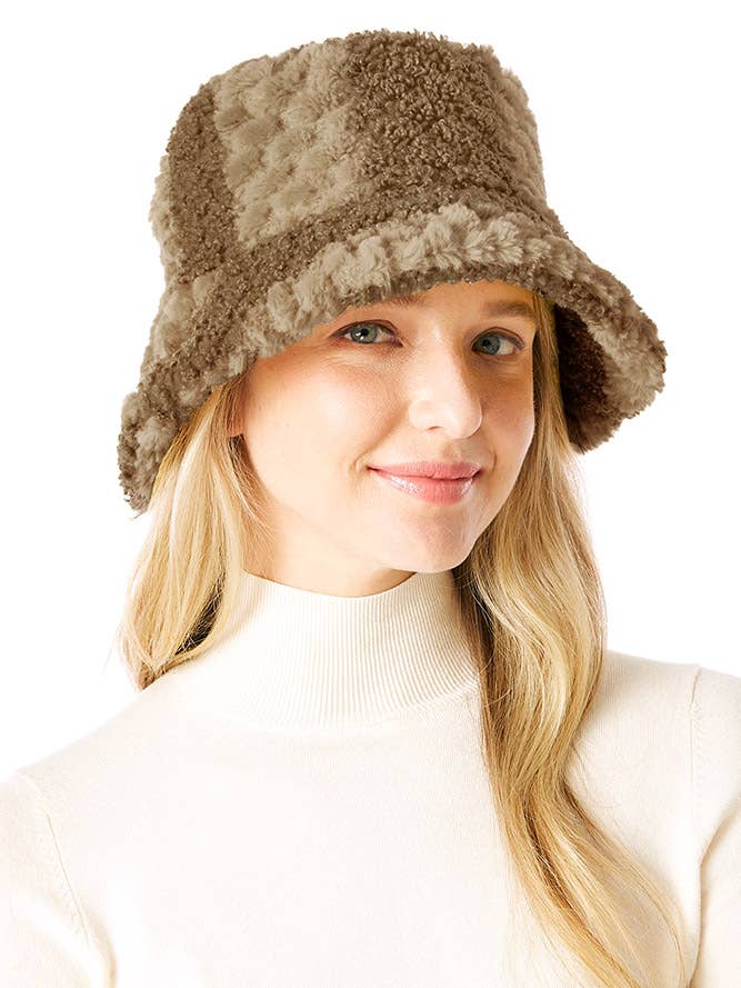 Two Tone Faux Fur Bucket Hat for wholesale by Hana