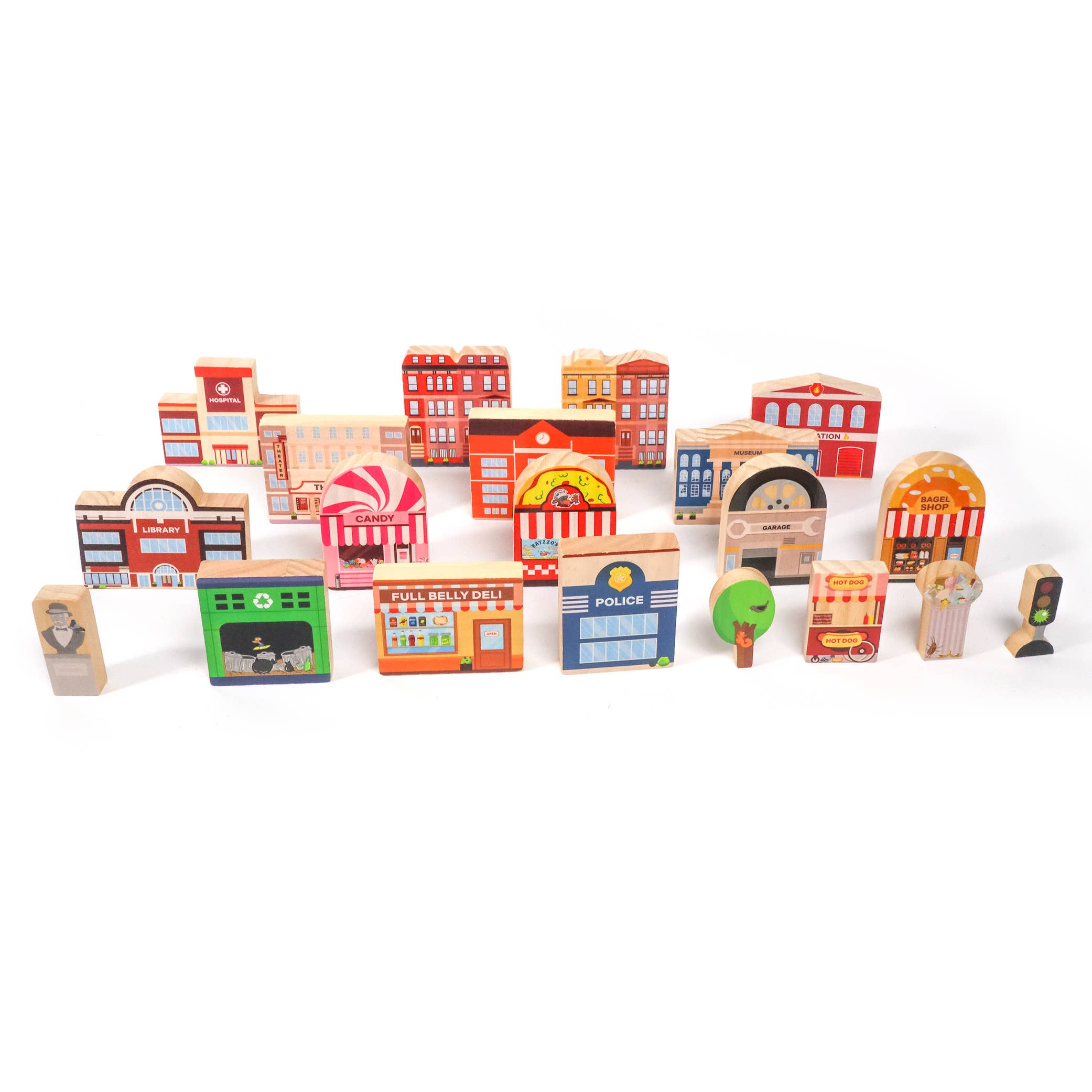 Twinkle Toys LLC - Wholesale Toy Set - Kids - 20 Piece Wooden City Play Set - Wooden Town Buildings 6