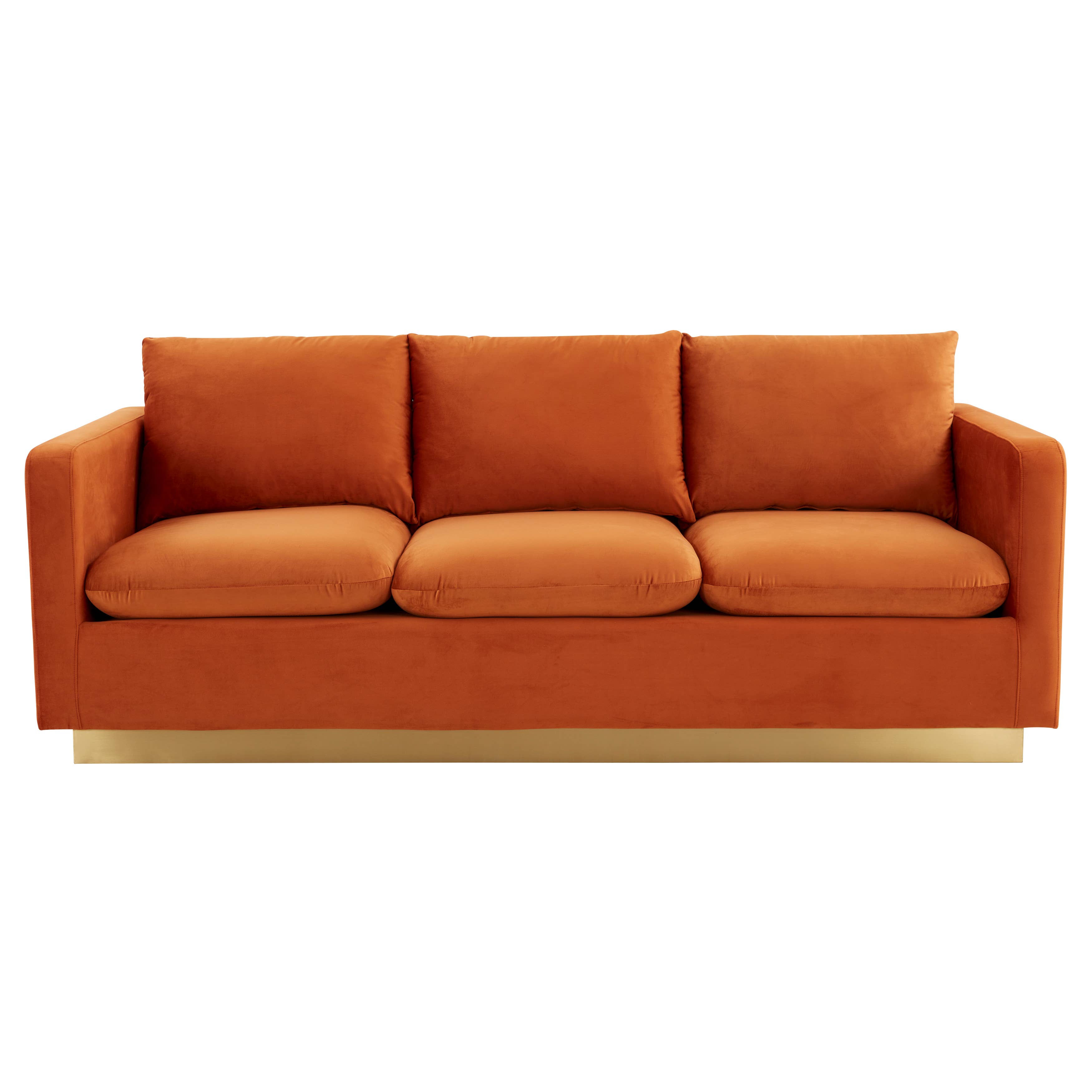 LeisureMod - Wholesale Sofa - Nervo 3-Seater Velvet/Leather Full Sofa with Gold Steel Base17