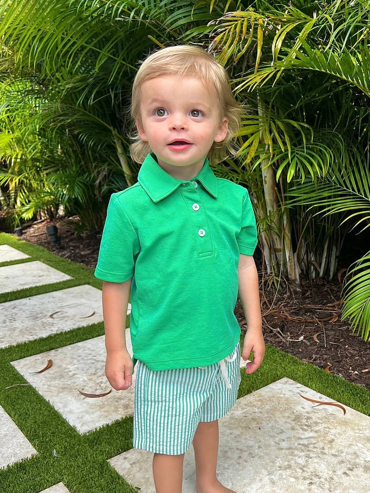 Kids Pique James Polo in Grass Green for wholesale by Duffield Lane