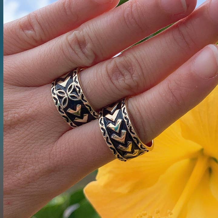 Anela's Jewelry - Wholesale Band/Stacked Ring - 12MM Black Enamel polynesian Ring5
