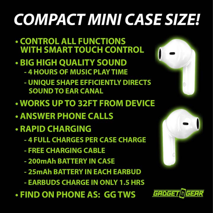 Novelty Brands - Wholesale Retailer Display - Accessories - Gadget Gear Wireless Mini Earbuds with Case - 6/Display5
